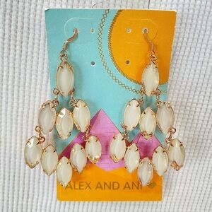 Alex and Ani Rose Gold White Chandelier Drop Earrings NWT